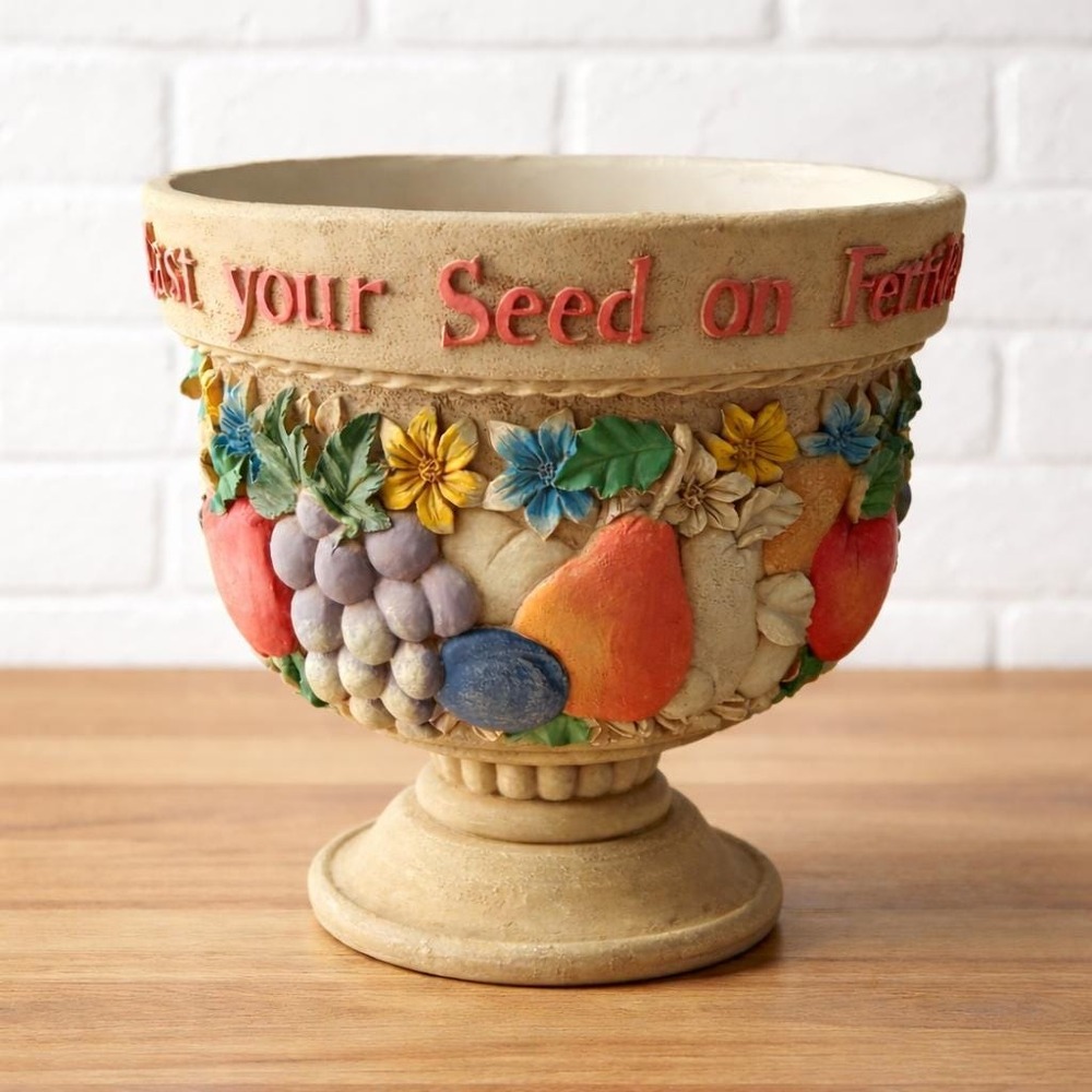 Jim Shore 2001 Garden Artistry Planter "Cast Your Seed" Fruit Floral Enesco Urn